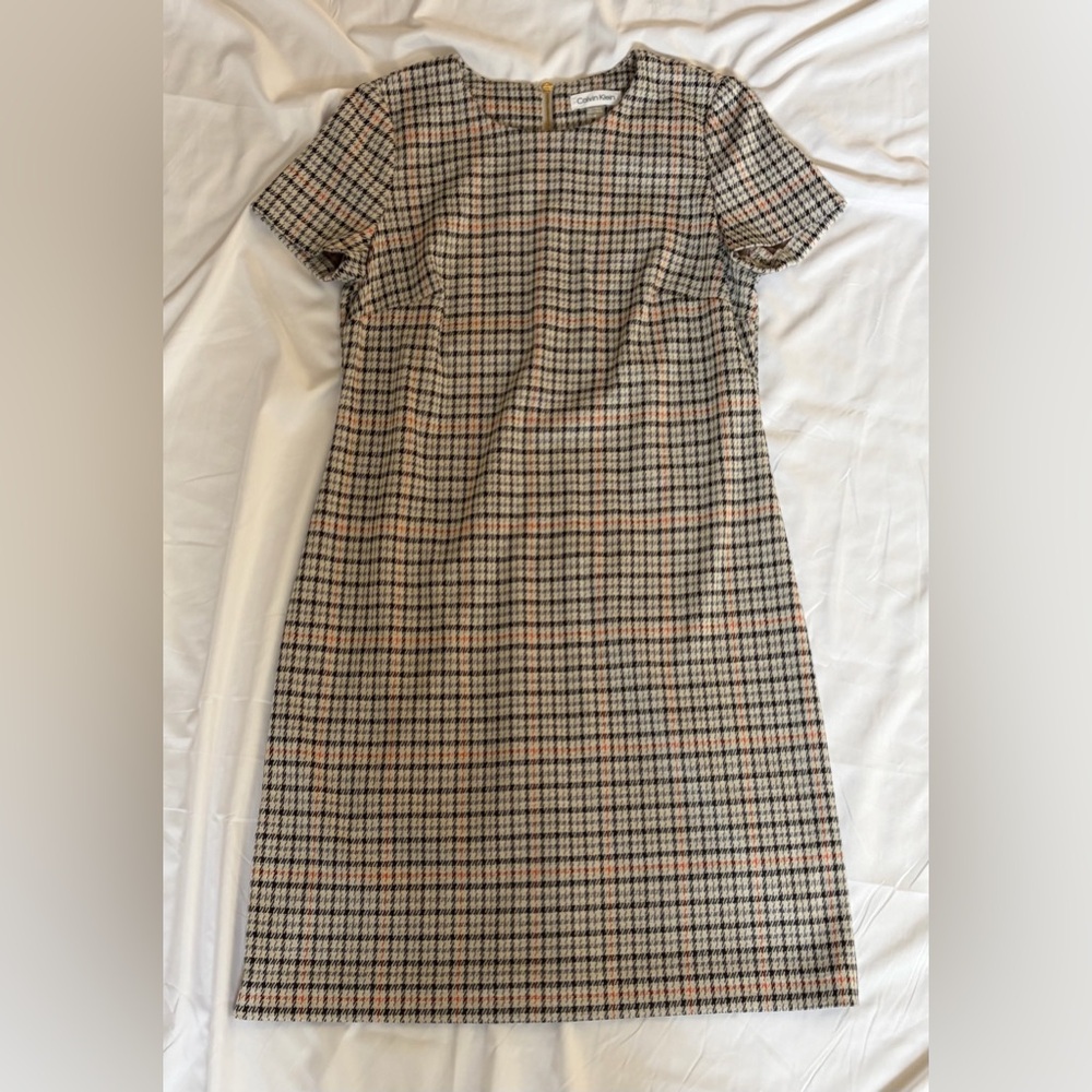 Calvin Klein Checkered Midi Dress - Black, Gray, Tan and Orange